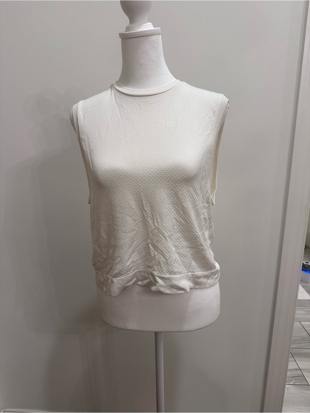 Varley White Textured Sleeveless Crew Tank
